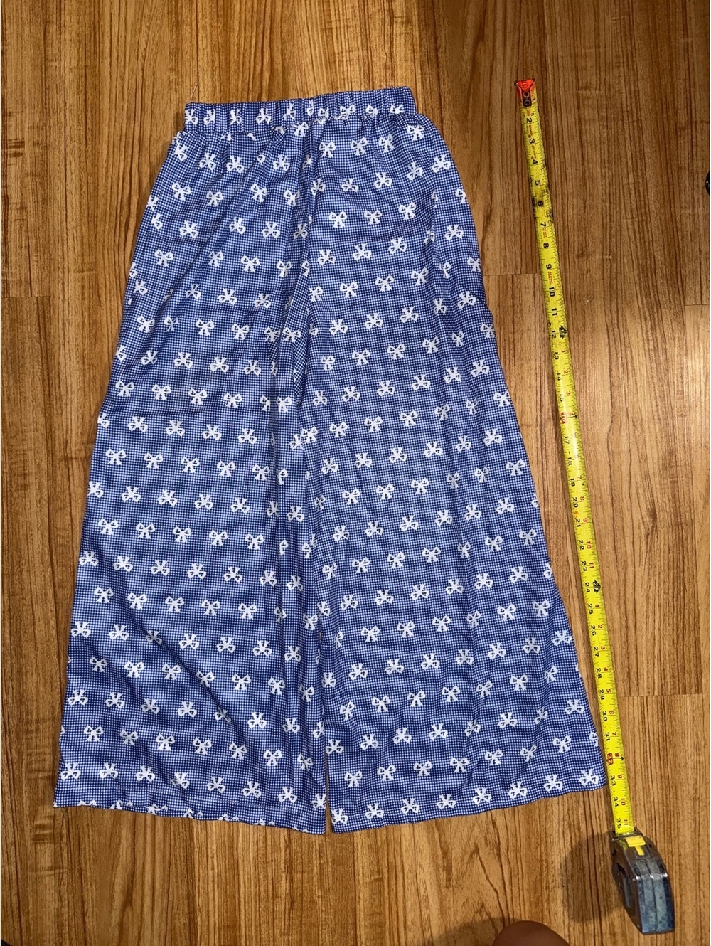 Shein Blue Wide Leg Pants with White Bow Print Size 10Y